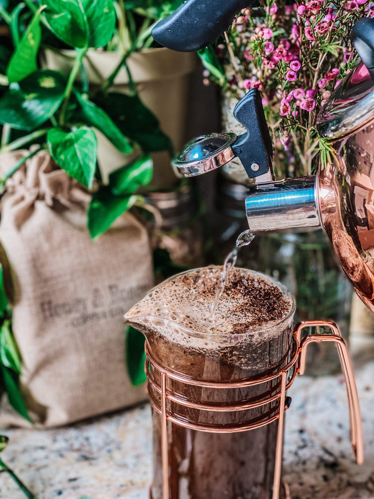 Rose Gold French Press | "Home"  by Honey & Roses Coffee Co.